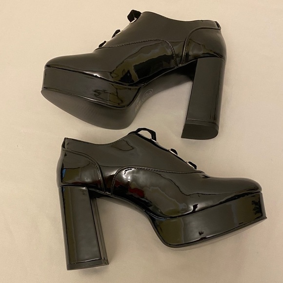 Chinese Laundry 6.5 Nattaly Platform Oxfords Shoes Black Patent Academia Chunky - Picture 13 of 15
